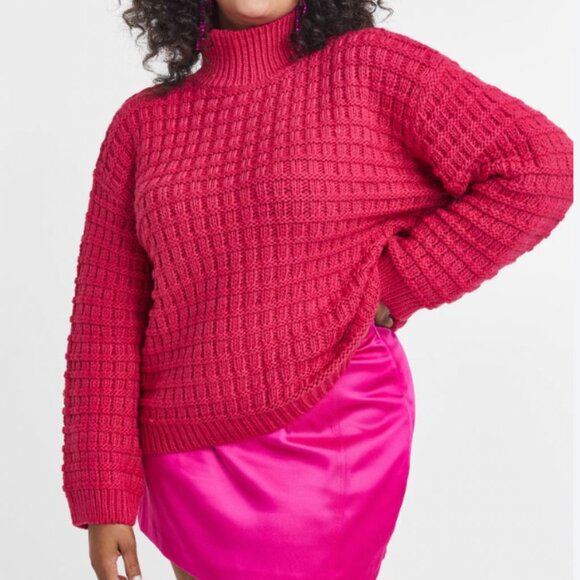 H&M Mock Neck Chunky Waffle Knit Sweater - Size XS - Raspberry Color - Picture 1 of 4